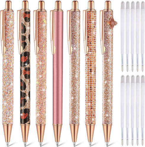Sherr 7 Pcs Fancy Pens for Women Cute Pens Sparkly Glitter Pens with 10 Pcs Black Ink Refills Pretty Pen Gifts Journaling Pens for Girls Office Sc...