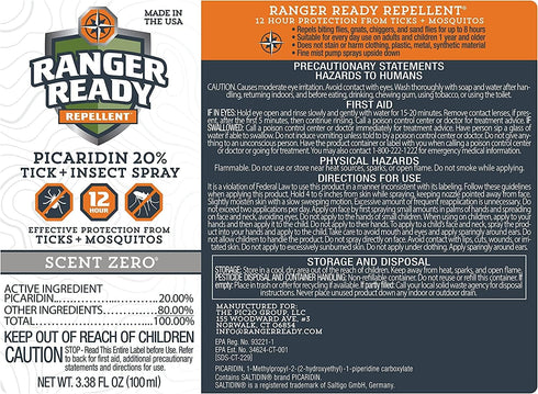 Ranger Ready Picaridin Insect Repellent Spray with Scent Zero - Mosquito Repellent and Tick Spray - Travel Size Bug Spray (3.4 oz., Pack of 2)...