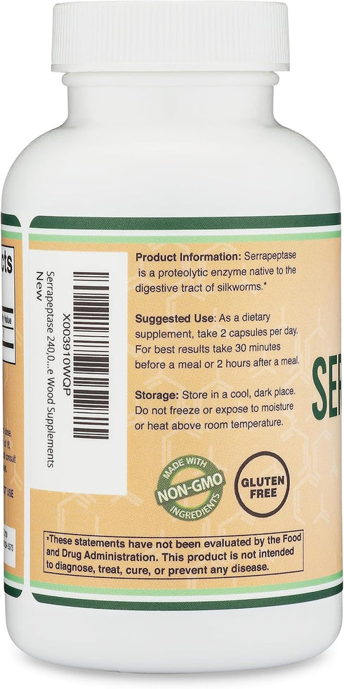 Serrapeptase 240,000 SPU Max Potency (120 Veggie Capsules) Proteolytic Enzyme for Sinus, Respiratory and Joint Health (Non-GMO, Gluten Free, Veget...