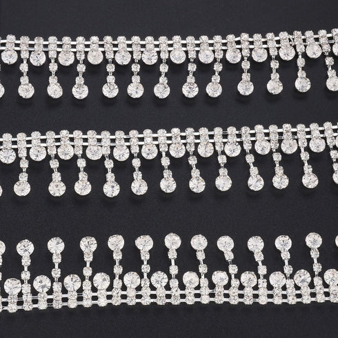 Jerler Rhinestone Tassel Fringe Trim Crystal Close Chain Applique for Sewing Crafts Ideal Wedding Party Clothing DIY Decoration, 1 Yard 0.87" W...