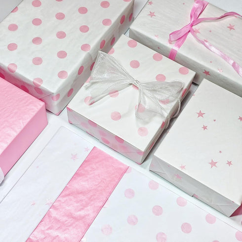 LIAPAWPAW 30 Sheets Pink Tissue Paper for Gift Bags, Metallic Gift Wrapping Tissue Paper Bulk, Cute Polka Dot Star Art Tissue for Girl's Birthday ...