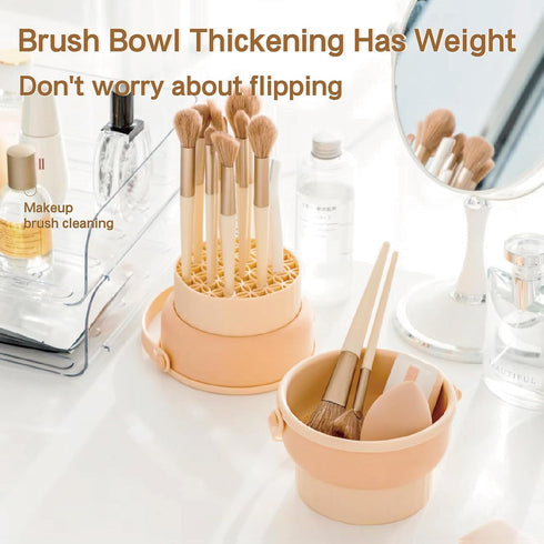 Makeup Brush Cleaning Mat 3-in-1 Silicone Makeup Brush Cleaner Bowl Includes Drying Holder, Cleaning Scrubber Tool, and Cosmetic Brush Cleaner wit...