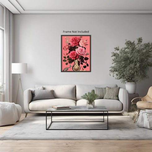 Posterizer 1 pcs-vintage instruments and flowers-pink girly collage-Abstract & Modern Art-Floral & Botanical Art-Gift for Art Lovers- UNFRAMED Wal...