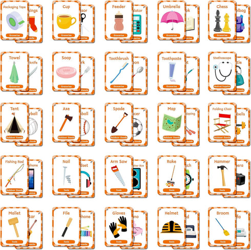50 Everyday Objects Awareness Flashcards for Kids,Waterproof Daily Necessity Education Cards, Children's Educational Card, Double-Sided Fun Educat...