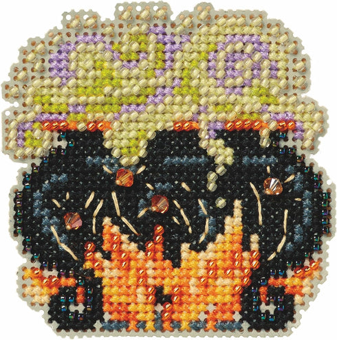 Mill Hill Witch's Cauldron Beaded Counted Cross Stitch Ornament Kit 2024 Autumn Harvest MH182425 Multicolor, 3 x 3 Inches...