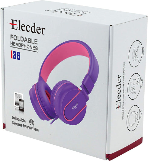 ELECDER i36 Kids Headphones Children Girls Boys Teens Foldable Adjustable On Ear Headphones 3.5mm Jack Compatible Cellphones Computer Kindle MP3/4...