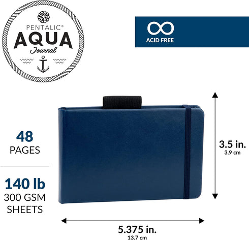 Pentalic 3.5" x 5.375" Aqua Journal, Watercolor, 48 Pages, Blue...