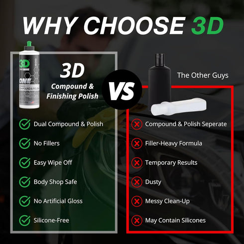 3D One Car Scratch & Swirl Remover Hybrid Rubbing Compound & Polish Buffing Compound for True Paint Correction 8oz Made in USA...