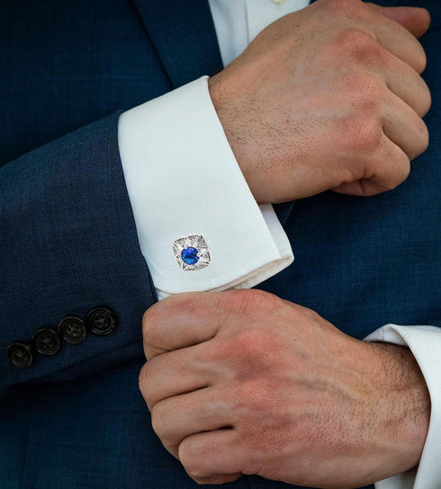 Faceted Blue Crystal Cufflinks for Men In Gift Case Square Shape Gemstone Men's Cufflinks Jewelry for Wedding Party Business Birthday Anniversary ...
