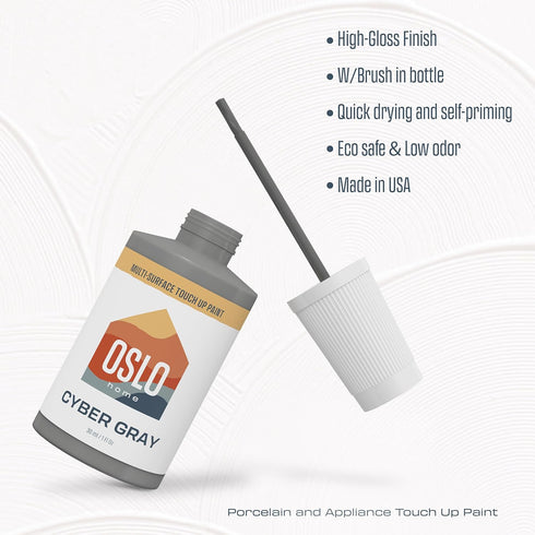 Porcelain + Appliance Touch Up Paint, Cyber Gray, 1oz, High-Gloss, w/Brush in Bottle, for Appliances, and More...