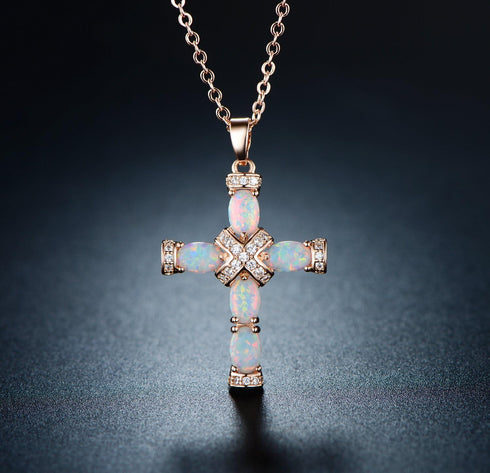 Barzel 18K Gold Plated Created Opal Cross with Chain, 18 Inches with 2 Inches Extension...