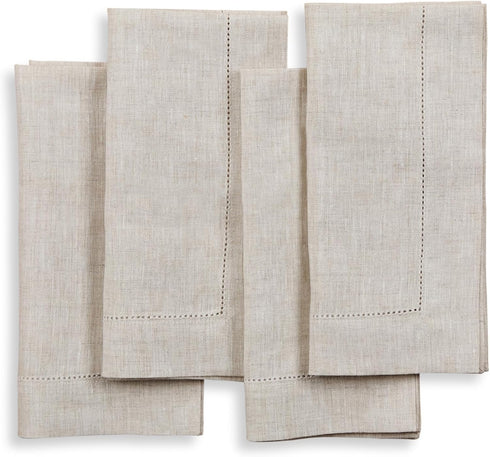 Solino Home Light Natural Linen Napkins Set of 4-100% Pure Linen Hemstitch Dinner Napkins 20 x 20 Inch for Summer, Fall - Classic Hemstitch...