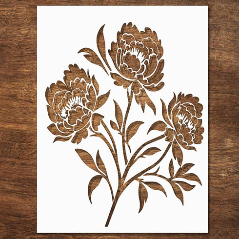 Peonies Stencil - Flower Stencils for Painting on Wood, Canvas, Paper, Fabric, Wall, Furniture - Stencils for Crafts Reusable for Art, Cards, Jour...