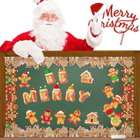 Christmas Gingerbread Bulletin Board Classroom Decoration,Gingerbread Man House Cut-Outs for Winter Holidays Merry Christmas Party for Classroom O...