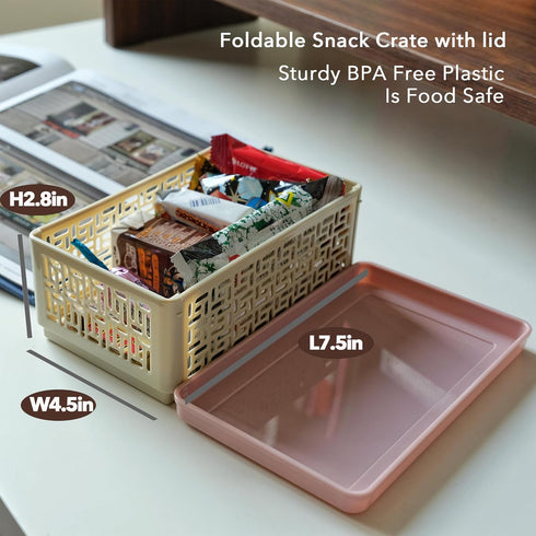 Mini Collapsible Plastic Crates with Lid 1Qt(7.5''x4.5''x2.8'') Foldable Small Storage Container for Crafts,Office,School,Kitchen...