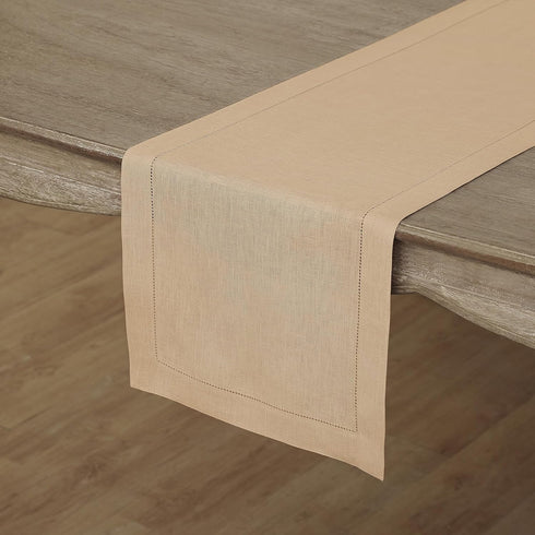 Solino Home Beige Linen Table Runner 36 Inch – 100% Pure Linen Classic Hemstitch Table Runner 14 x 36 Inch – Machine Washable Dining Table Runner ...