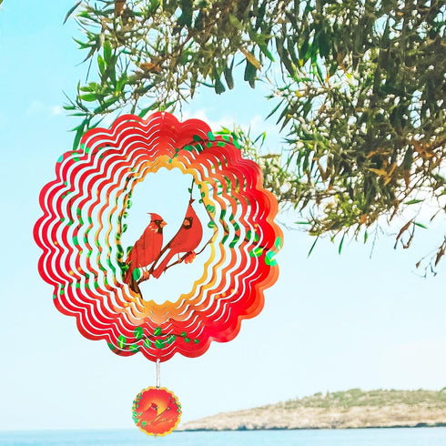 Red Sparrow 3D Wind Spinners 12inch Metal Garden Sculpture, Hanging Wind Spinner Kinetic Yard Art Decorations Gifts for Women Men Indoor Outdoor G...