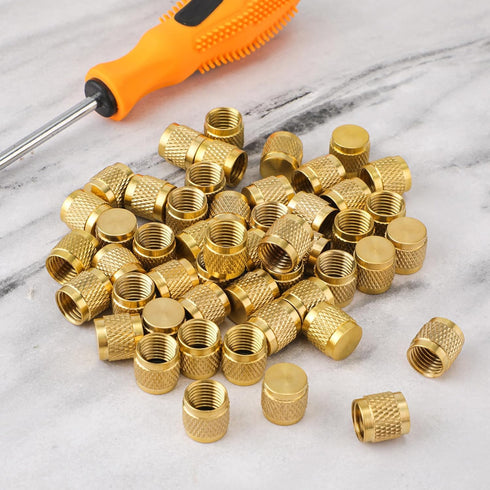 2pcs 1/4 Flare Caps, Round Brass with Neoprene O Ring Seal 7/16-20UNF Thread Flare Tube Fitting Stop Valve Cap for Air Conditioner Pipe Gas Line H...