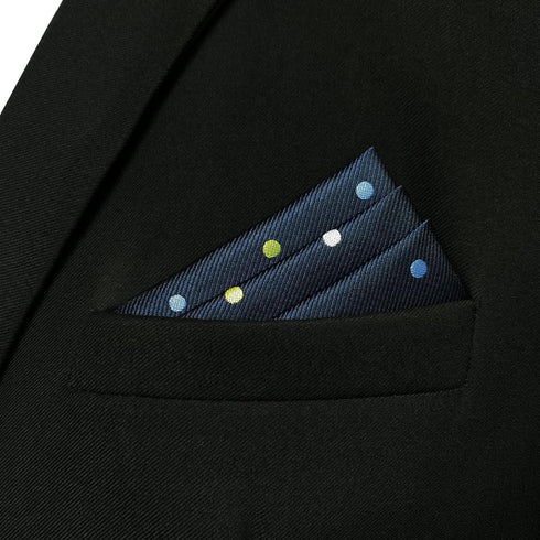 S&W SHLAX&WING Ties for Men Dark Blue with Yellow White Green Matching Pocket Square Only...
