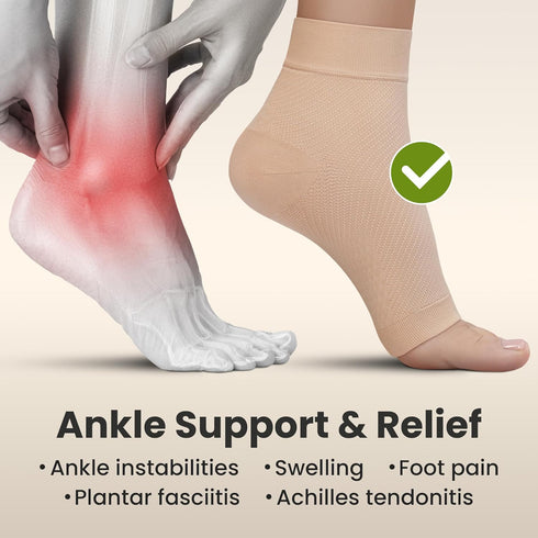 KEMFORD Ankle Compression Sleeve - Plantar Fasciitis Braces - Open Toe Compression Socks for Swelling, Sprain, Neuropathy, Arch Support for Men an...