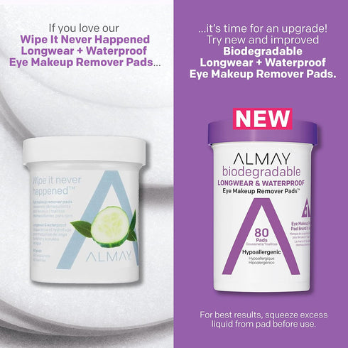 Almay Biodegradable Makeup Remover Pads, Longwear & Waterproof, Hypoallergenic, Fragrance-Free, Dermatologist & Ophthalmologist Tested, 2 Pack...