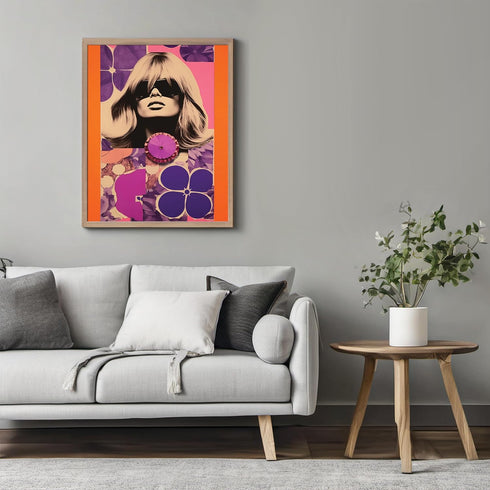 Posterizer 1 pcs-orange and purple collage with vintage woman-Retro Art-Abstract & Modern Art-Gift for Art Lovers- UNFRAMED Wall Art...