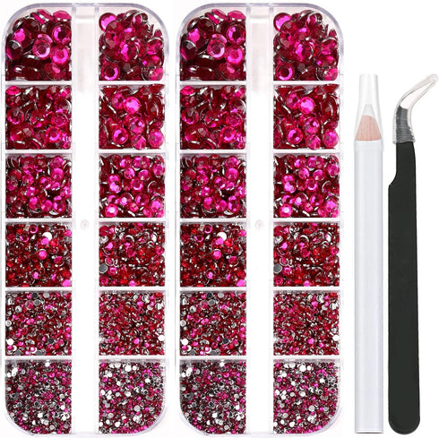 5320Pcs Nail Art Rhinestones Kit 6 Sizes (1.5-6 mm) with Storage Organizer Box/Wax Pencil/Tweezers for Nail Art Craft (Plum Red)...