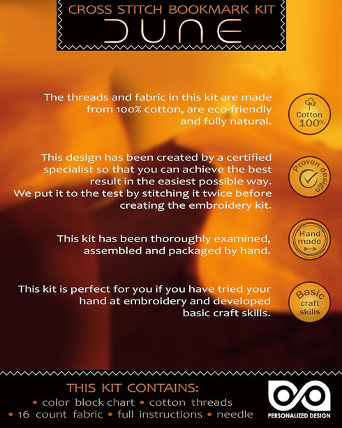 Counted Cross Stitch Kit 'Dune' - DIY Hand Embroidery Bookmark with Design Pattern...