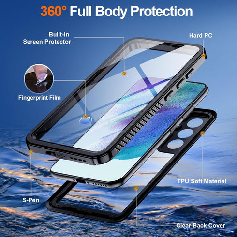 Hualele for Samsung Galaxy S21 FE Case Waterproof, Built in Lens & Screen Protector Rugged Full Body Protective Military Grade Drop Protection IP6...