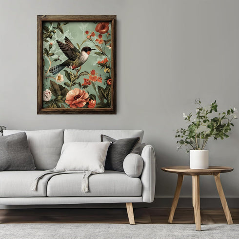 Posterizer 1 pcs-dainty pink flowers and beautiful bird-Floral & Botanical Art-Abstract & Modern Art-Decor for Home & Office- UNFRAMED Wall Art...