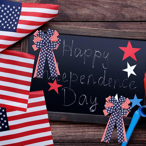 Patriotic Wired Edge Ribbon 24 Yards USA Flag Stars Stripes Craft Fabric Ribbon 4th of July Decorative Wrapping Ribbon for Independence Day Memori...