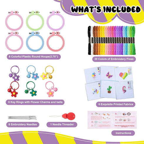 Chuangdi 6 Sets Cross Stitch Kits for Kids Embroidery Kit for Beginners Embroidery Stitches Practice Kit Beginner Embroidery Kit Starters Cross St...