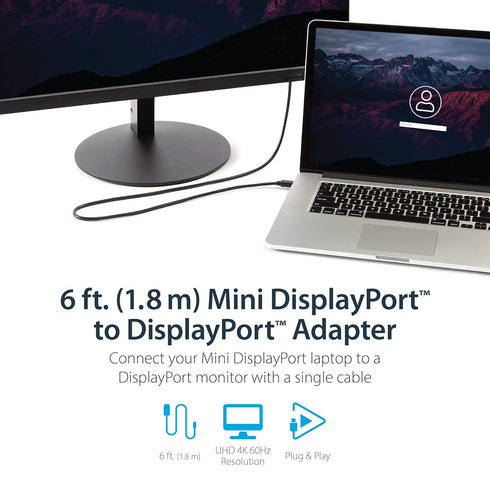 StarTech.com 3 ft Mini DisplayPort to DisplayPort 1.2 Adapter Cable M/M - DisplayPort 4k with HBR2 support - 3 feet Mini DP to DP Cable (MDP2DPMM3...