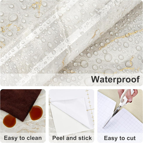 Glossy Marble Contact Paper for Countertop Kitchen Beige Gold Marble Wallpaper Modern Vinyl Wall Paper for Bathroom Waterproof 15.75"x78" Stick on...