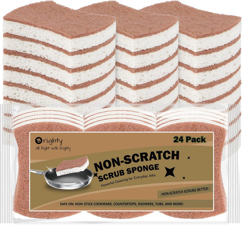 Orighty Non-Scratch Scrub Sponge, 24-Pack, Biodegradable Cellulose Kitchen Scrubber Sponges, Ideal for Kitchen Cleaning, Non-Stick Cookware, Washi...
