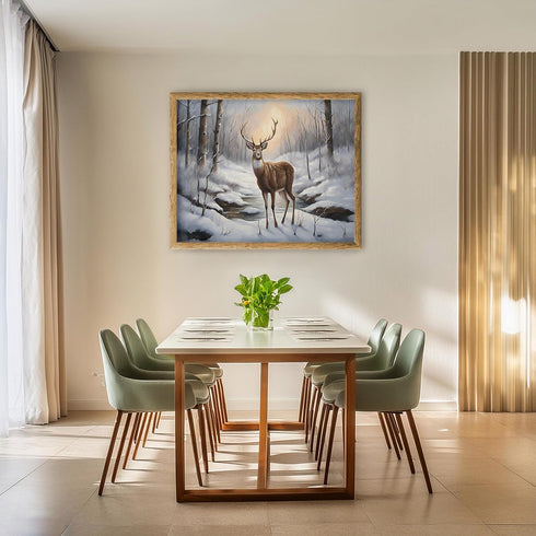 Posterizer 1 pcs-majestic deer in snowy winter scene-oil painting style-3-Art for Animal Lovers-Landscape & Nature Art-Decor for Home & Office- un...