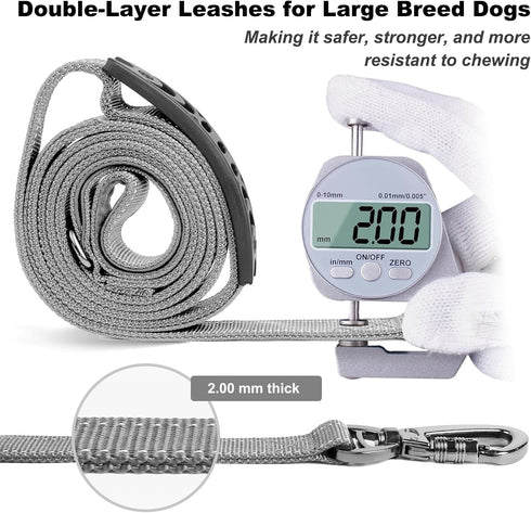 Heavy Duty Dog Leash, Laqibak Double-Sided Reflective Double Handle Dog Leash - Double-Layer Thickening, Lockable Safety Carabiner Design, 6 FT Pe...