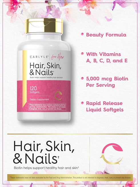 Carlyle Hair Skin and Nails Vitamin | 120 Softgels | Beauty Formula Supplement | with Biotin and Collagen | Non-GMO, Gluten Free...