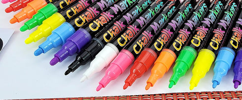 18 Classic Neon Chalk Markers Double Pack of Both Fine and Reversible Medium Tip Liquid Chalk Pens Wet Erasable - Menu Boards, Glass, Windows, Whi...