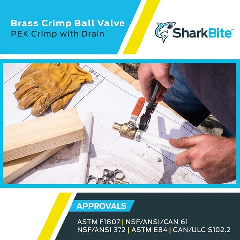 SharkBite 1/2 Inch Crimp Ball Valve with Drain, Brass Plumbing Fitting, PEX Pipe, PE-RT, 24612LFA...