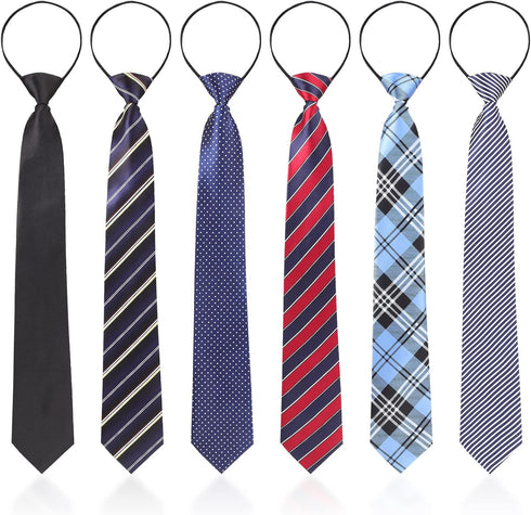 Geyoga 6 Pcs Zipper Ties for Boys Girls Men Women Pre Tied Adjustable Necktie for School Uniform Business Wedding (Classic Style)...