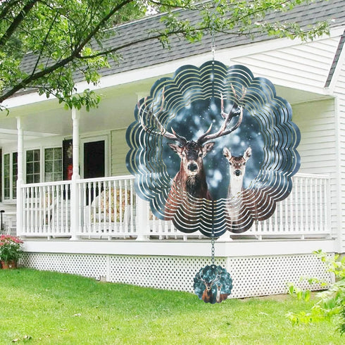 Deer 3D Wind Spinner Kinetic Metal Art Hanging Wind Spinner Outdoor Decoration Ocean Ornaments Decor for Yard and Garden (deer)...