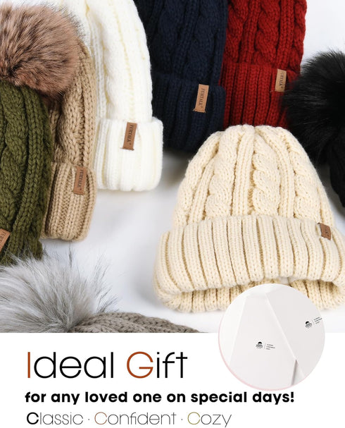 FURTALK Winter Beanie Knit Hat for Women Warm Fleece Lined with Faux Fur Pom Poms Womens Thick Ski Hats Knitted Skull Cap...