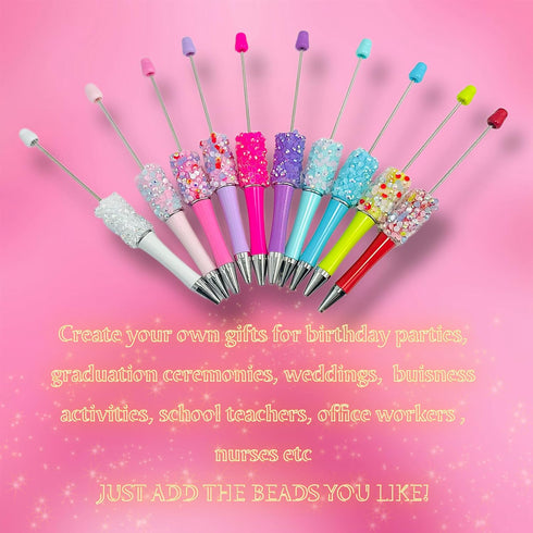 10Pcs Confetti glitter diamond Beadable Pens Bulk Colorful Beaded Pens Plastic Black Ink Bead Pens Ballpoint Pens Making Kit DIY craft art Pens Of...