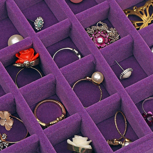 24 Grids Velvet Glass Ring Earrings Jewelry Box Earrings Organiser Storage Holder Display Case...
