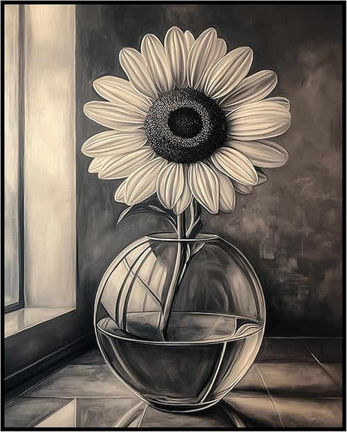 Posterizer 1 pcs-lone sunflower in a round vase-minimalist modern art 2-Floral & Botanical Art-Collectibles & Fine Art-Decor for Home & Office- un...