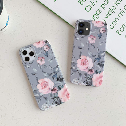 YeLoveHaw Designed for iPhone 12 and 12 Pro Case for Women Girls, Soft Slim Full-Around Protective Cute Case, Floral & Purple Gray Leaves Pattern,...