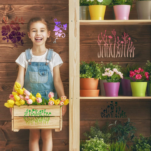 16 Pieces Wild Flower Stencils Spring Wildflower Painting Stencils Reusable Flower Template DIY Small Flower Painting Stencils for Painting on Woo...