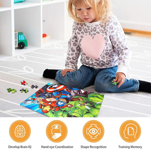 LELEMON Avengers 100 Piece Jigsaw Puzzle for Kids Ages 4-8, Cardboard Material, Portable Metal Storage Box, Educational Toy for Girls and Boys...