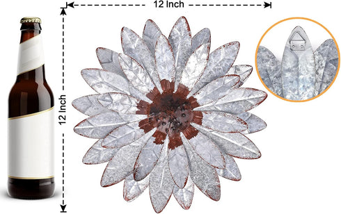 qzmaikoo Galvanized Farmhouse Metal Flowers Wall Decor Rustic Metal Wall Art Decorations Hanging for Indoor Living Room Outdoor Porch,Silver 12x12...